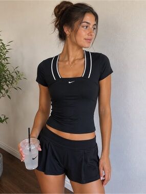 Nike Dri-FIT Black Tennis Athletic Fitted Top Y2K XS